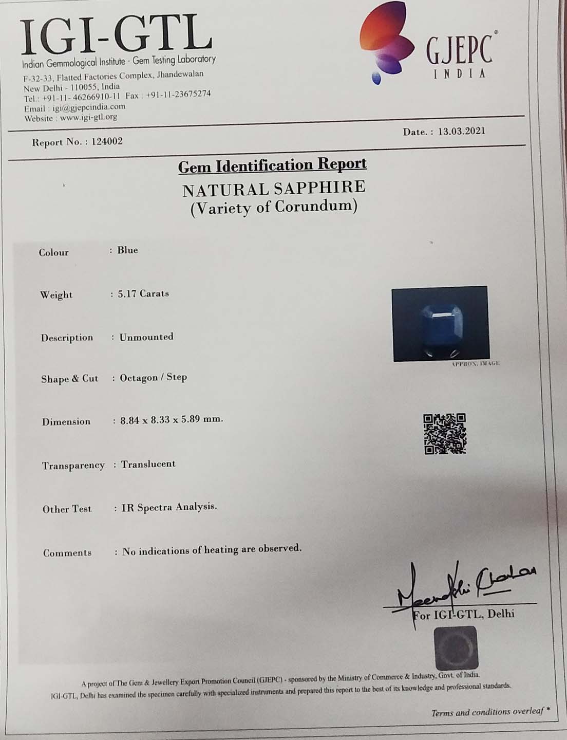 BSP6124 4 Blue Sapphire 5.17 Ct.