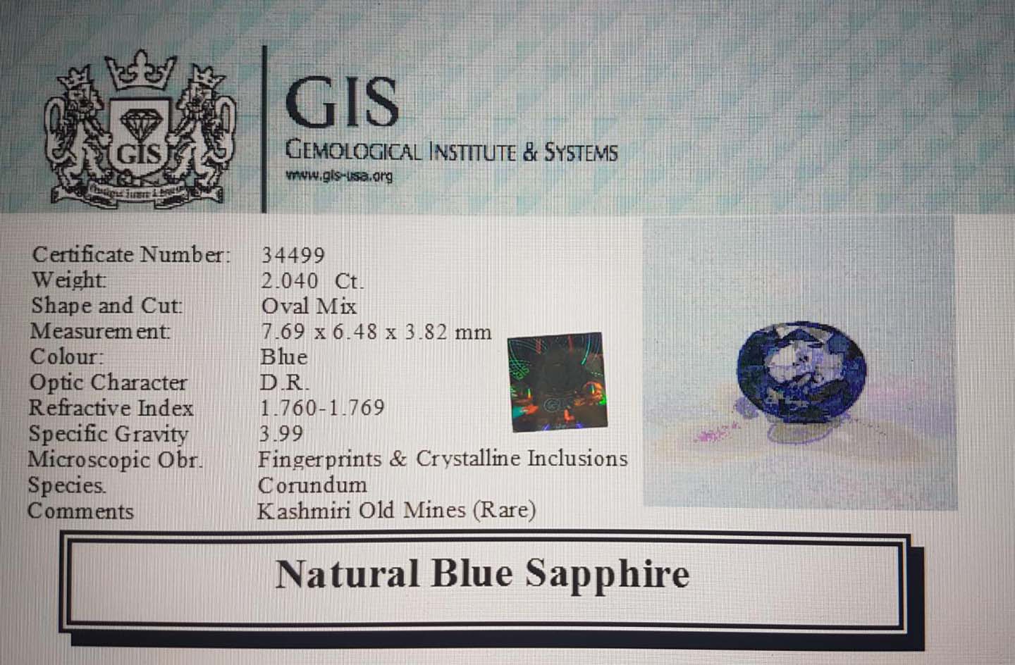Blue Sapphire 2.04 Ct.