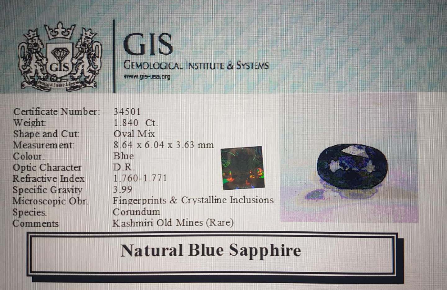 Blue Sapphire 1.83 Ct.