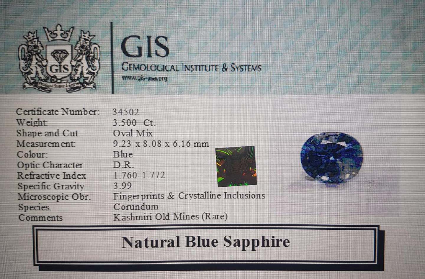 Blue Sapphire 3.49 Ct.