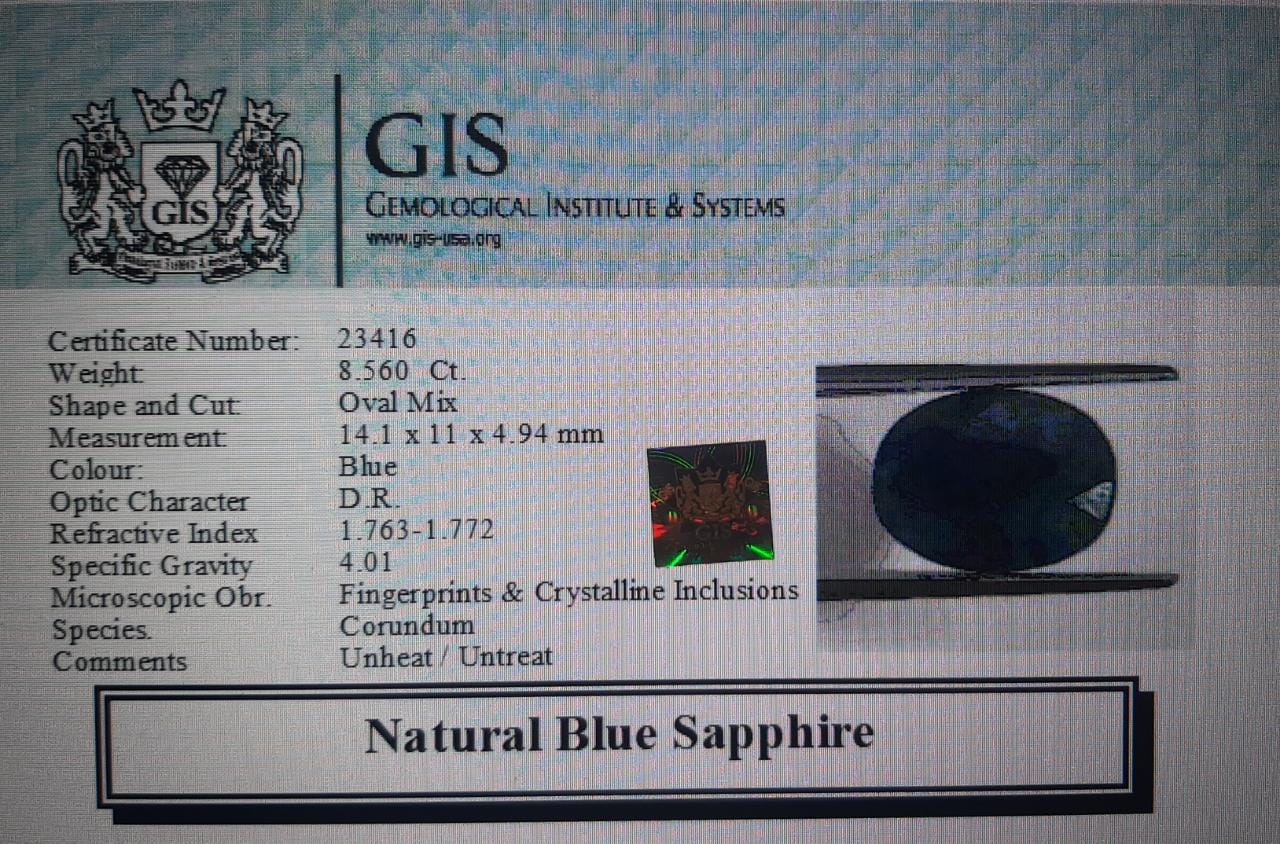 Blue Sapphire 8.56 Ct.
