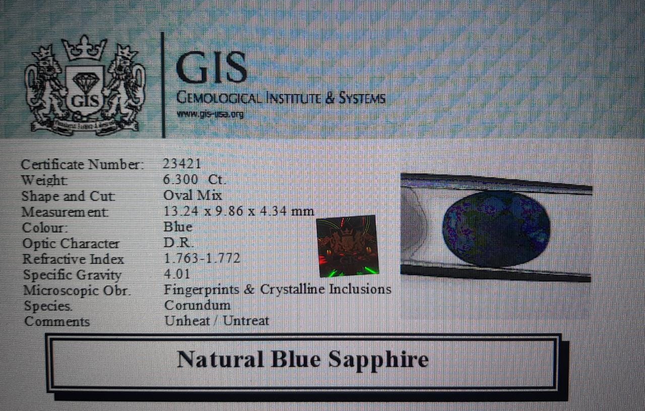 Blue Sapphire 6.3 Ct.