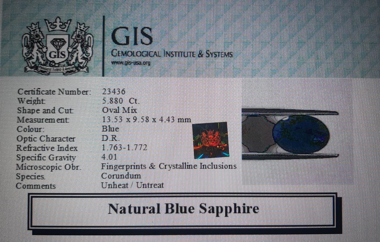 Blue Sapphire 5.88 Ct.