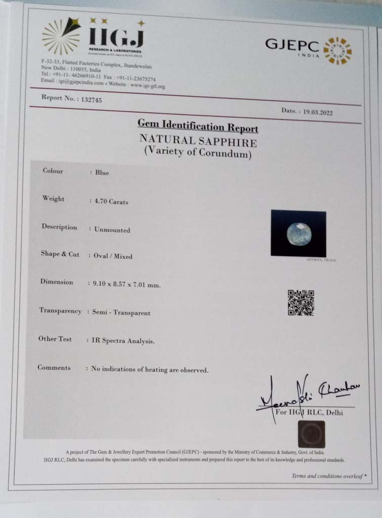 Blue Sapphire 4.7 Ct. 5 BSP7004 4 Blue Sapphire 4.7 Ct.