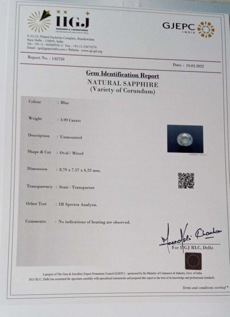 Blue Sapphire 3.99 Ct. 5 BSP7011 4 Blue Sapphire 3.99 Ct.