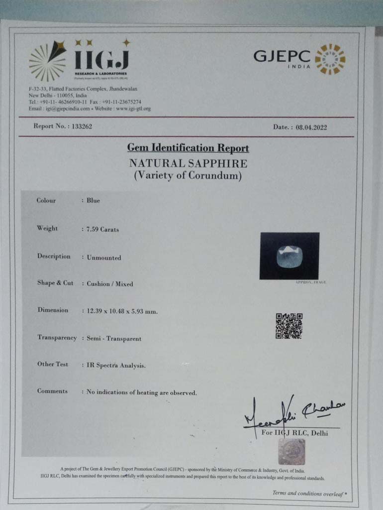 BSP7075 4 Blue Sapphire 7.59 Ct.