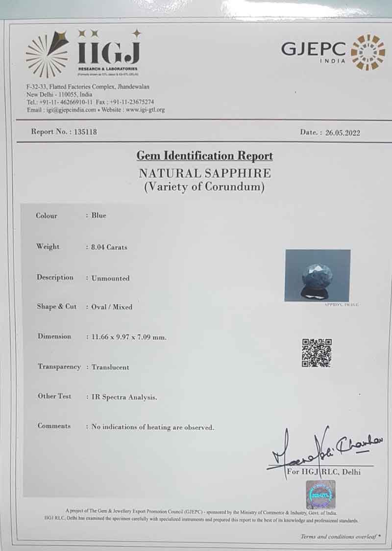 BSP7241 4 Blue Sapphire 8.04 Ct.
