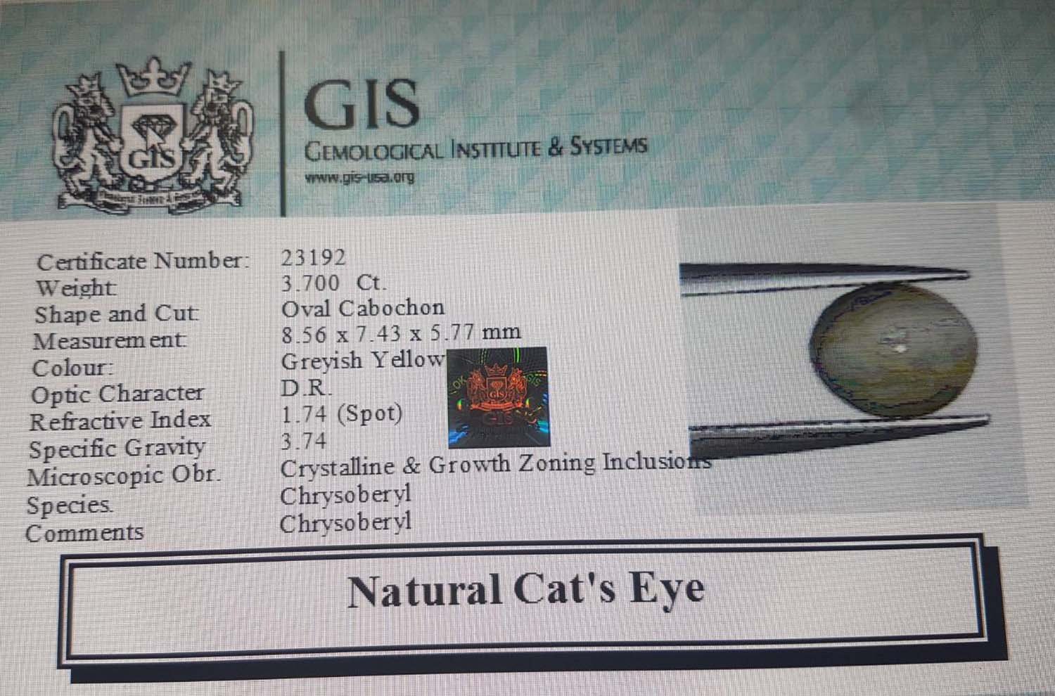 CCE49 4 Cat's Eye 3.7 Ct.