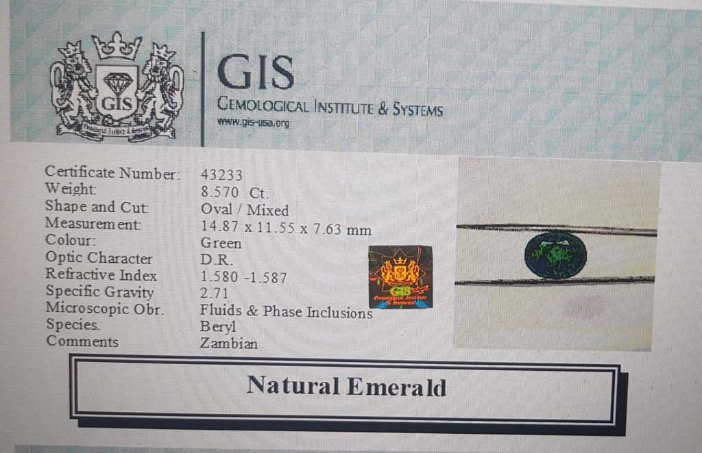 Emerald 8.57 Ct. 5 EMR12305 4 Emerald 8.57 Ct.