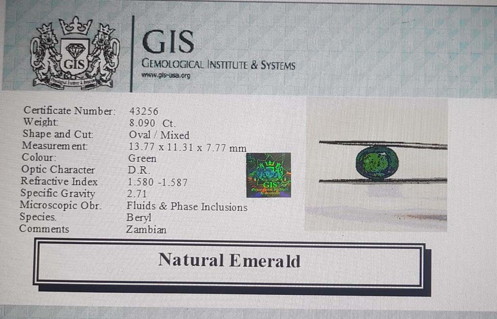 Emerald 8.09 Ct. 5 EMR12328 4 Emerald 8.09 Ct.
