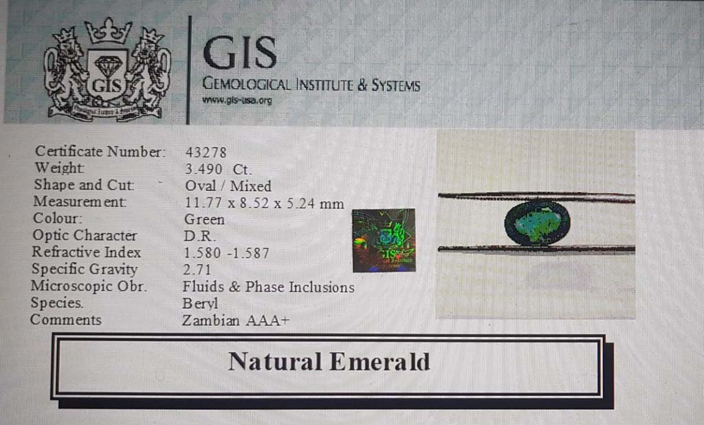 EMR12350 4 Emerald 3.49 Ct.