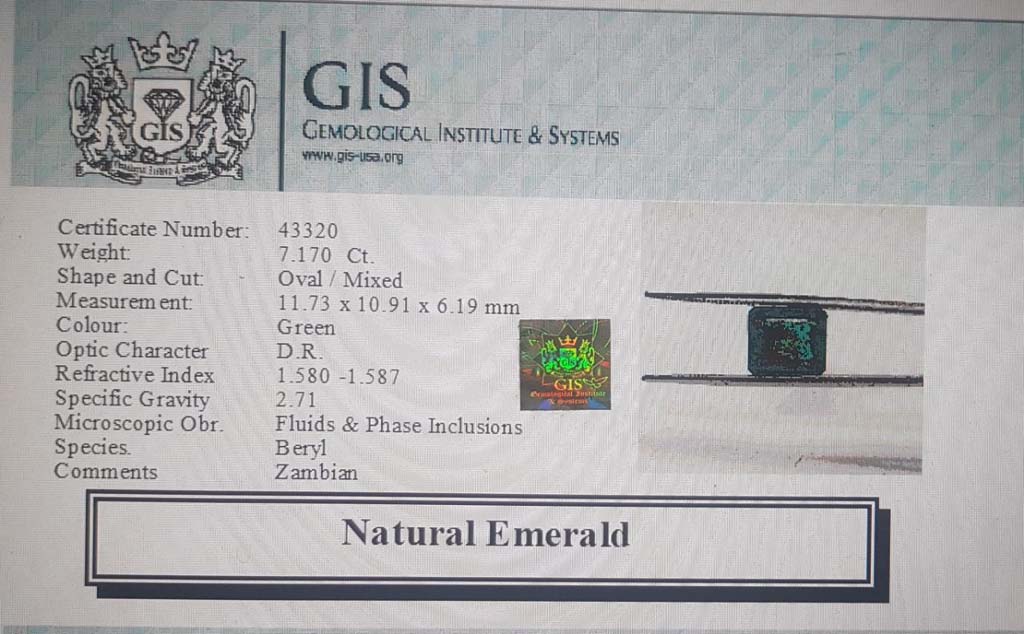 Emerald 7.17 Ct. 5 EMR12392 4 Emerald 7.17 Ct.