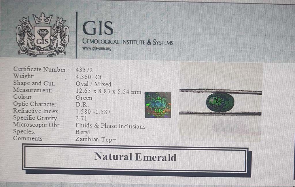 Emerald 4.36 Ct. 5 EMR12443 4 Emerald 4.36 Ct.