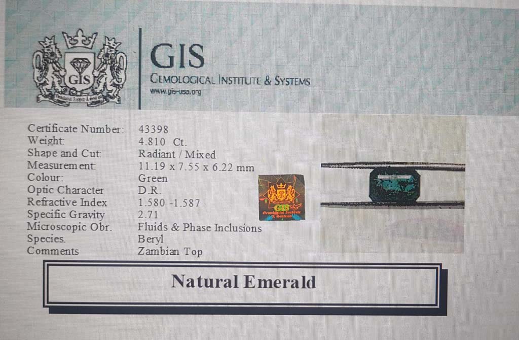 EMR12469 4 Emerald 4.81 Ct.