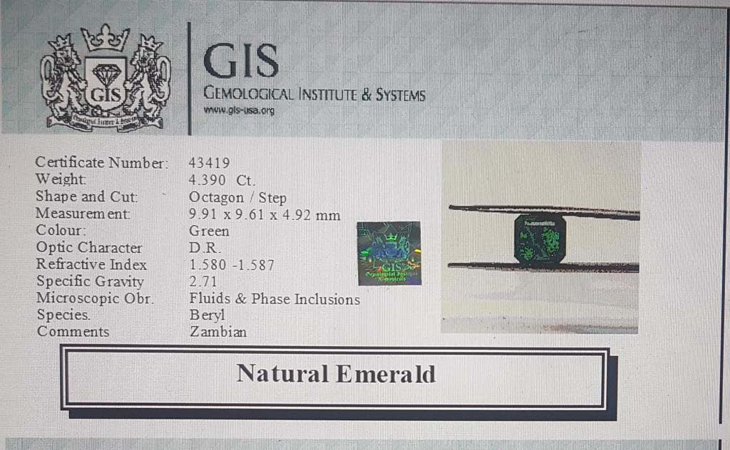 Emerald 4.39 Ct. 5 EMR12490 4 Emerald 4.39 Ct.