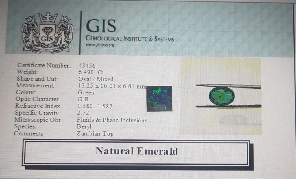 Emerald 6.49 Ct. 5 EMR12527 4 Emerald 6.49 Ct.