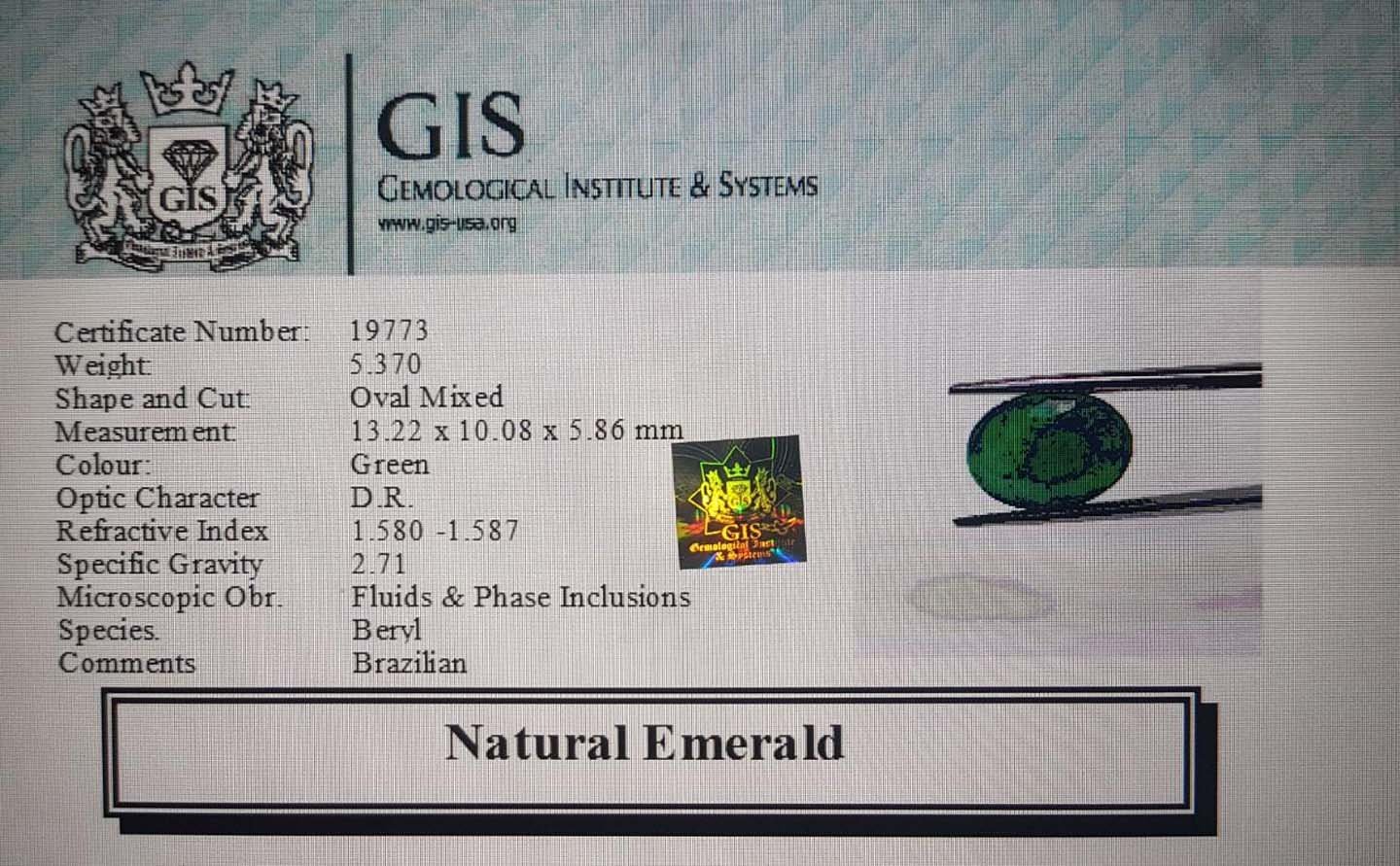 EMR7867 4 Emerald 5.37 Ct.