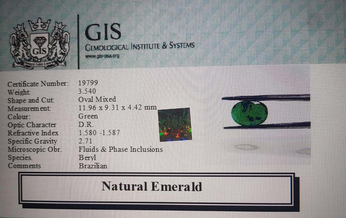EMR7893 4 Emerald 3.54 Ct.