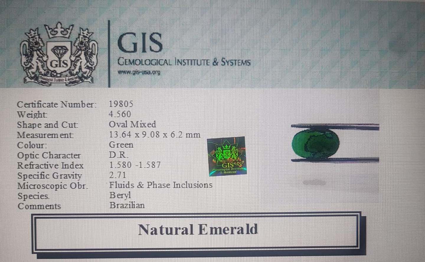 EMR7899 4 Emerald 4.56 Ct.