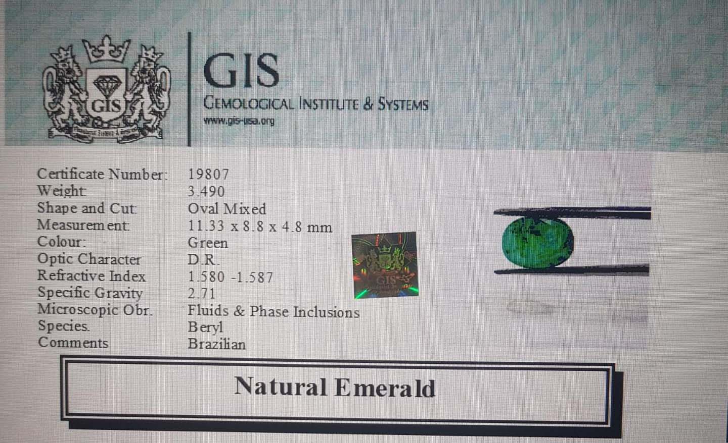 Emerald 3.49 Ct.