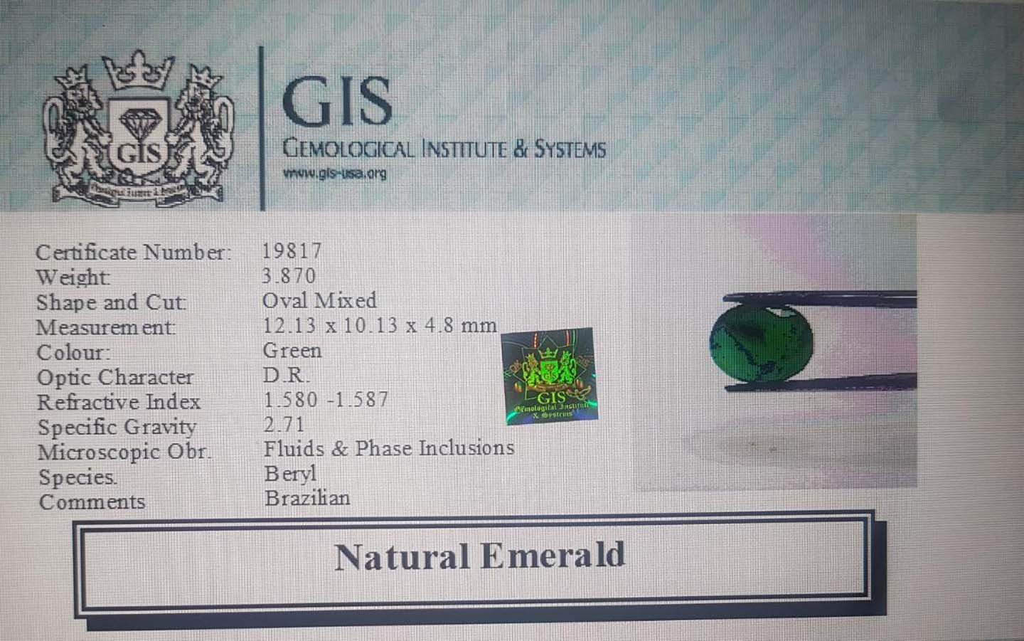 EMR7911 4 Emerald 3.87 Ct.