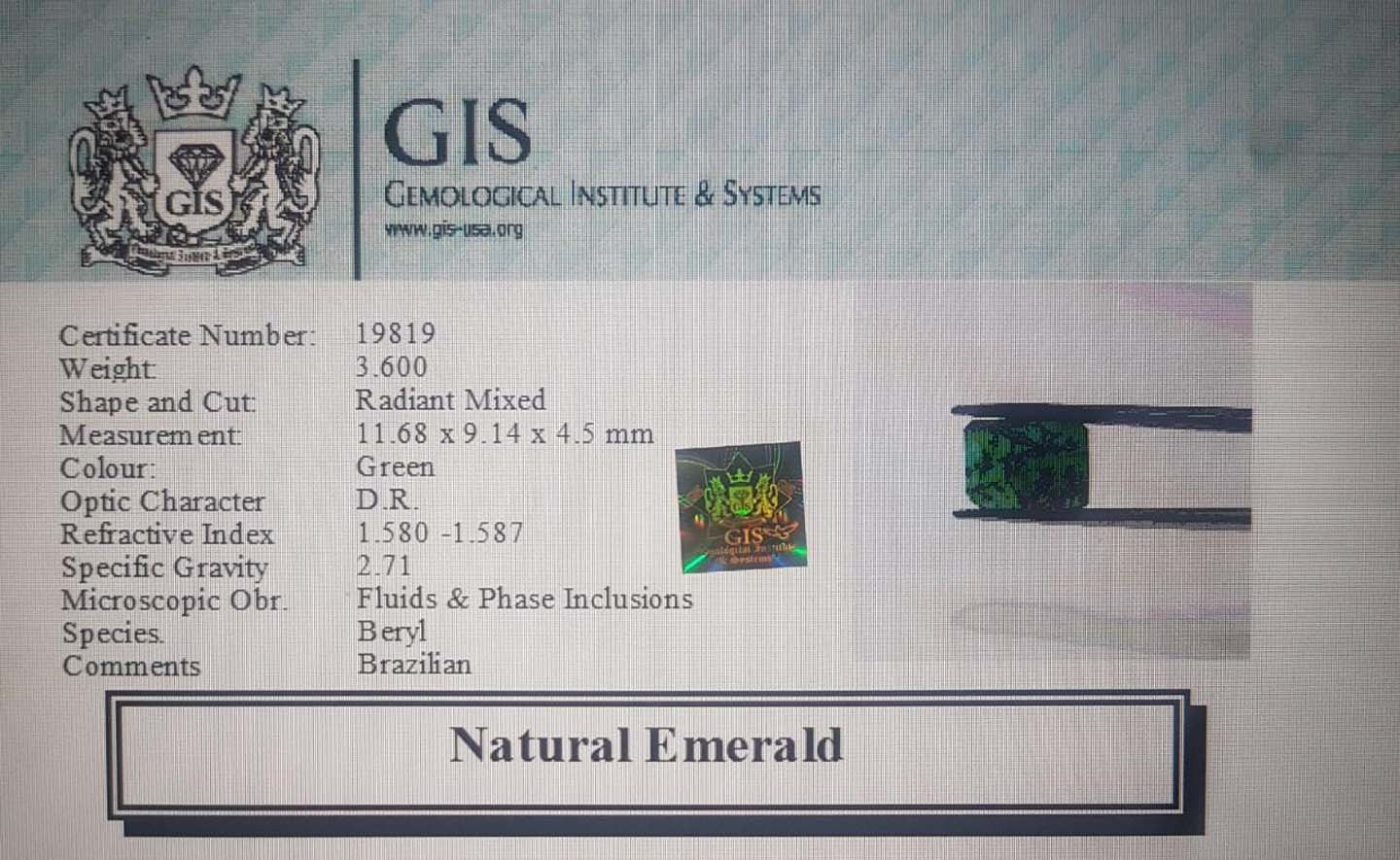 EMR7913 4 Emerald 3.6 Ct.