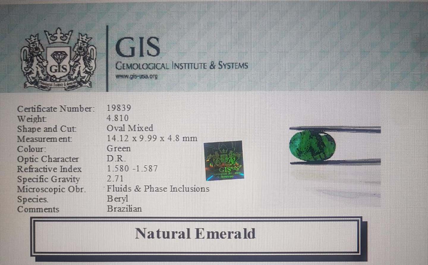 EMR7933 4 Emerald 4.81 Ct.