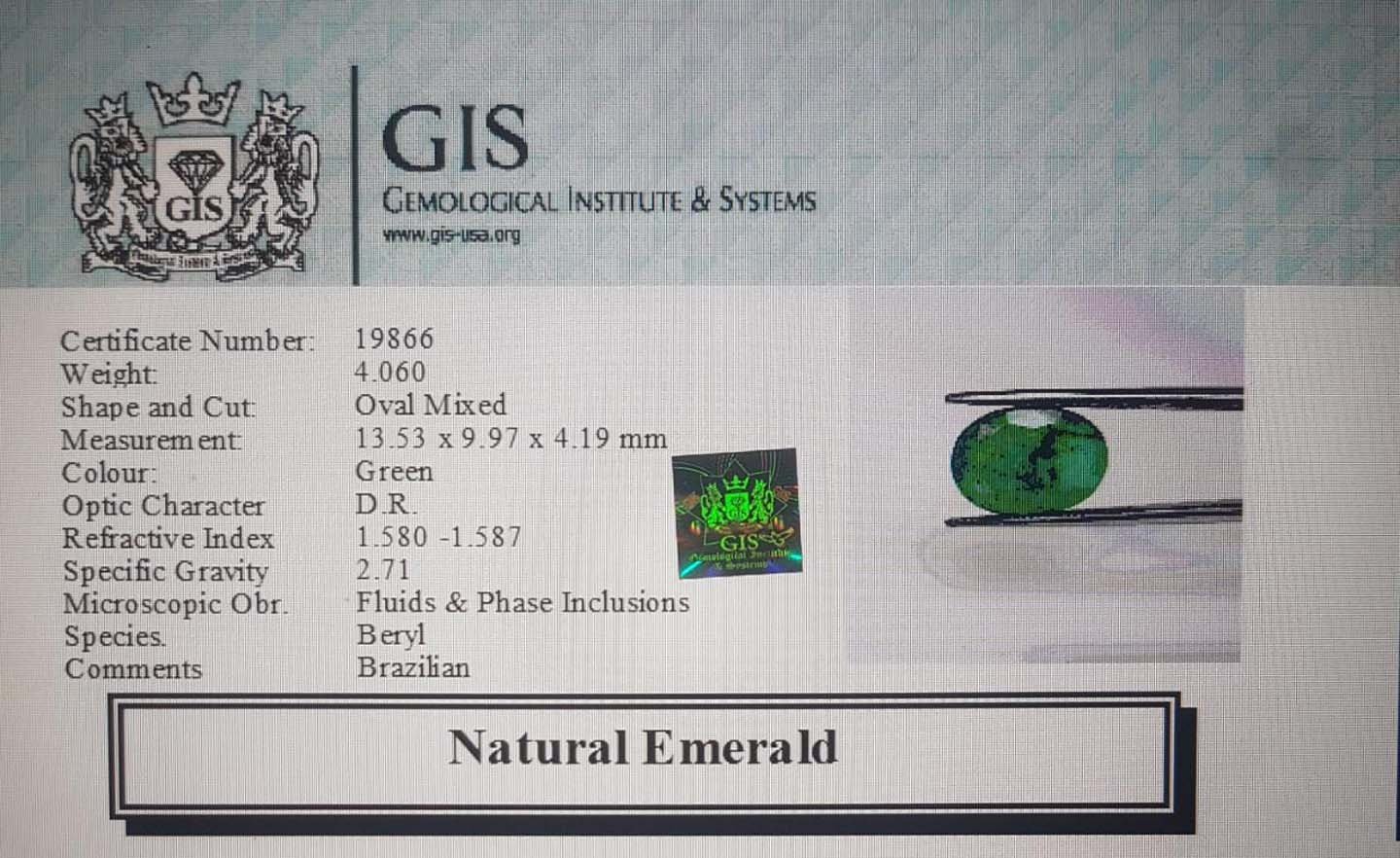 EMR7960 4 Emerald 4.06 Ct.