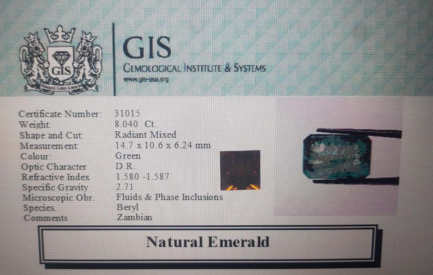 EMR8988 4 Emerald 8.04 Ct.