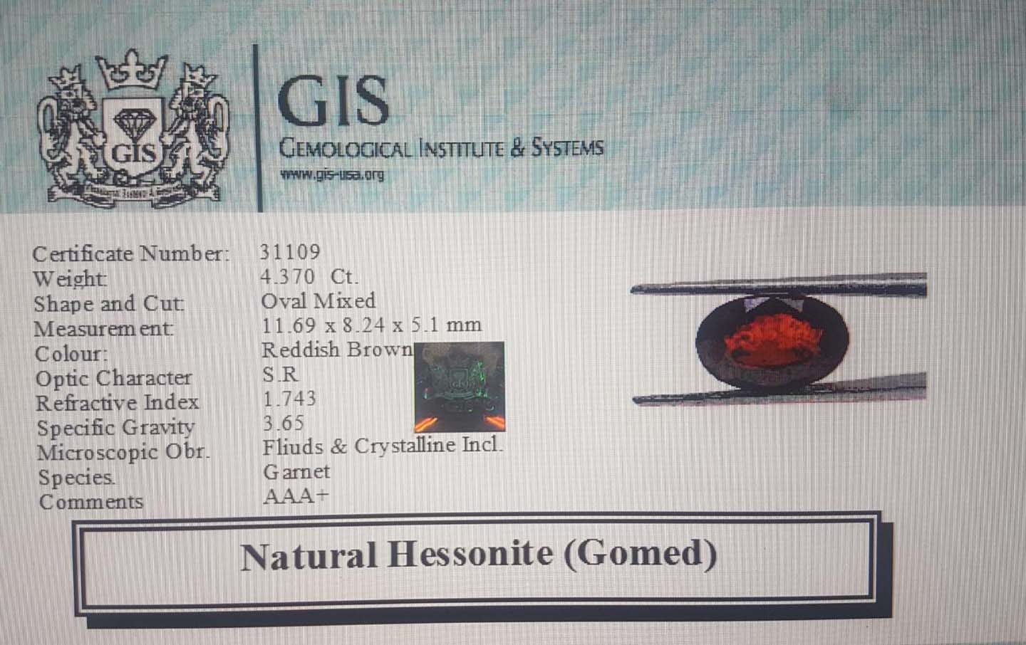 Hessonite (Gomed) 4.37 Ct.