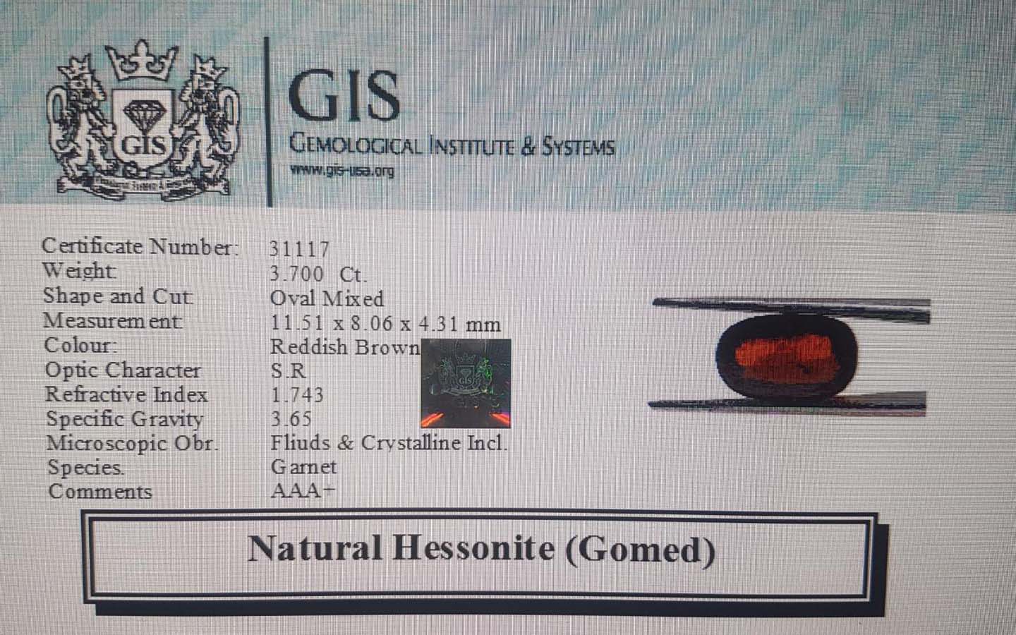 Hessonite (Gomed) 3.7 Ct.