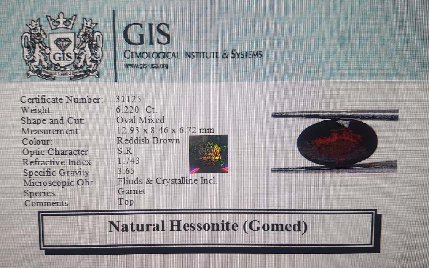 GMD3901 4 Hessonite (Gomed) 6.22 Ct.