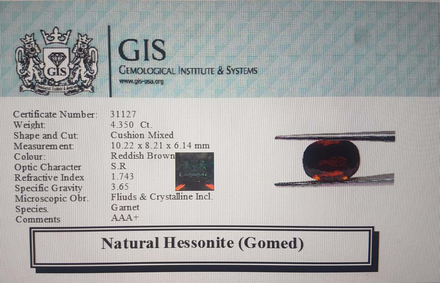 GMD3903 4 Hessonite (Gomed) 4.35 Ct.