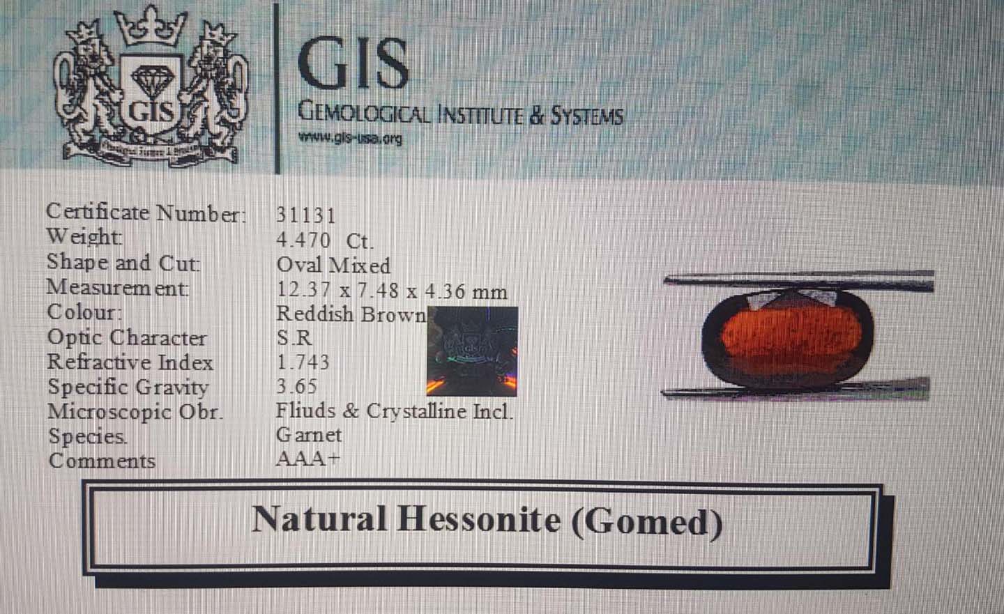 Hessonite (Gomed) 4.47 Ct.