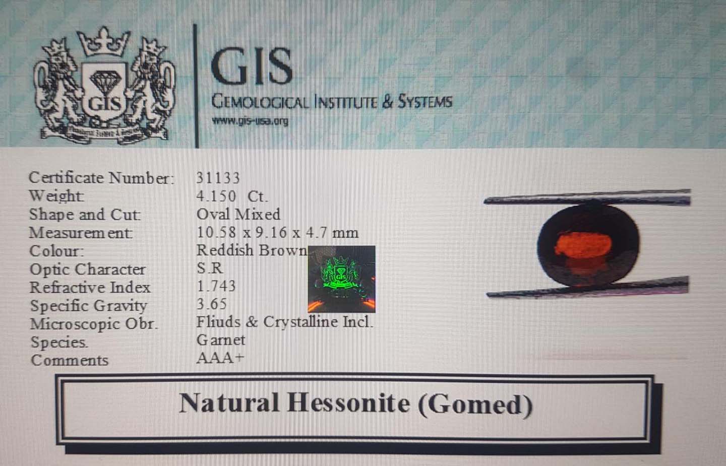 Hessonite (Gomed) 4.15 Ct.