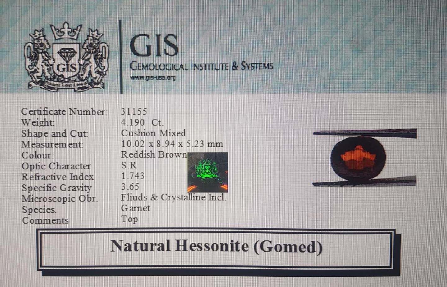 Hessonite (Gomed) 4.19 Ct.
