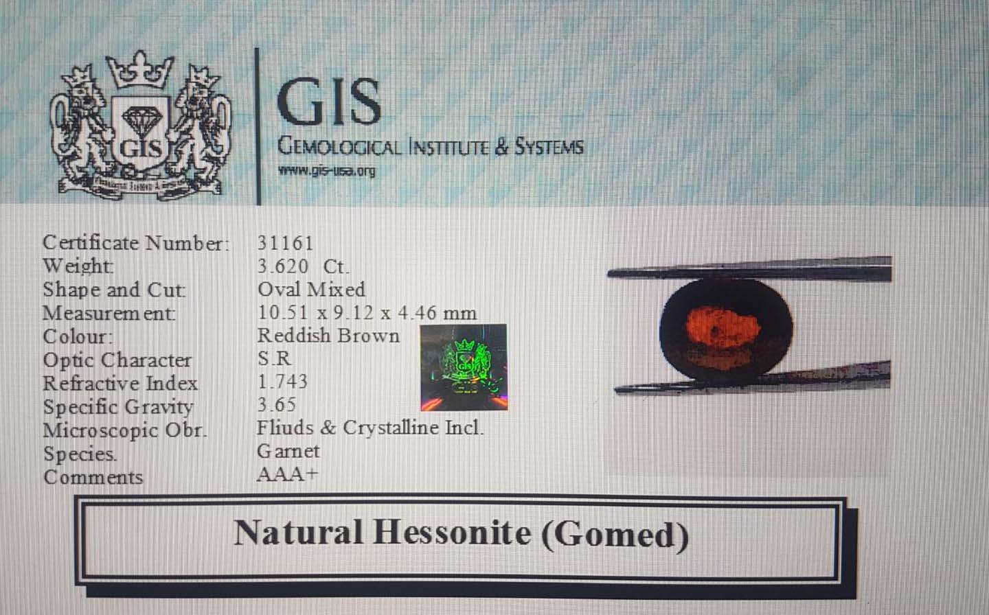 GMD3937 4 Hessonite (Gomed) 3.62 Ct.