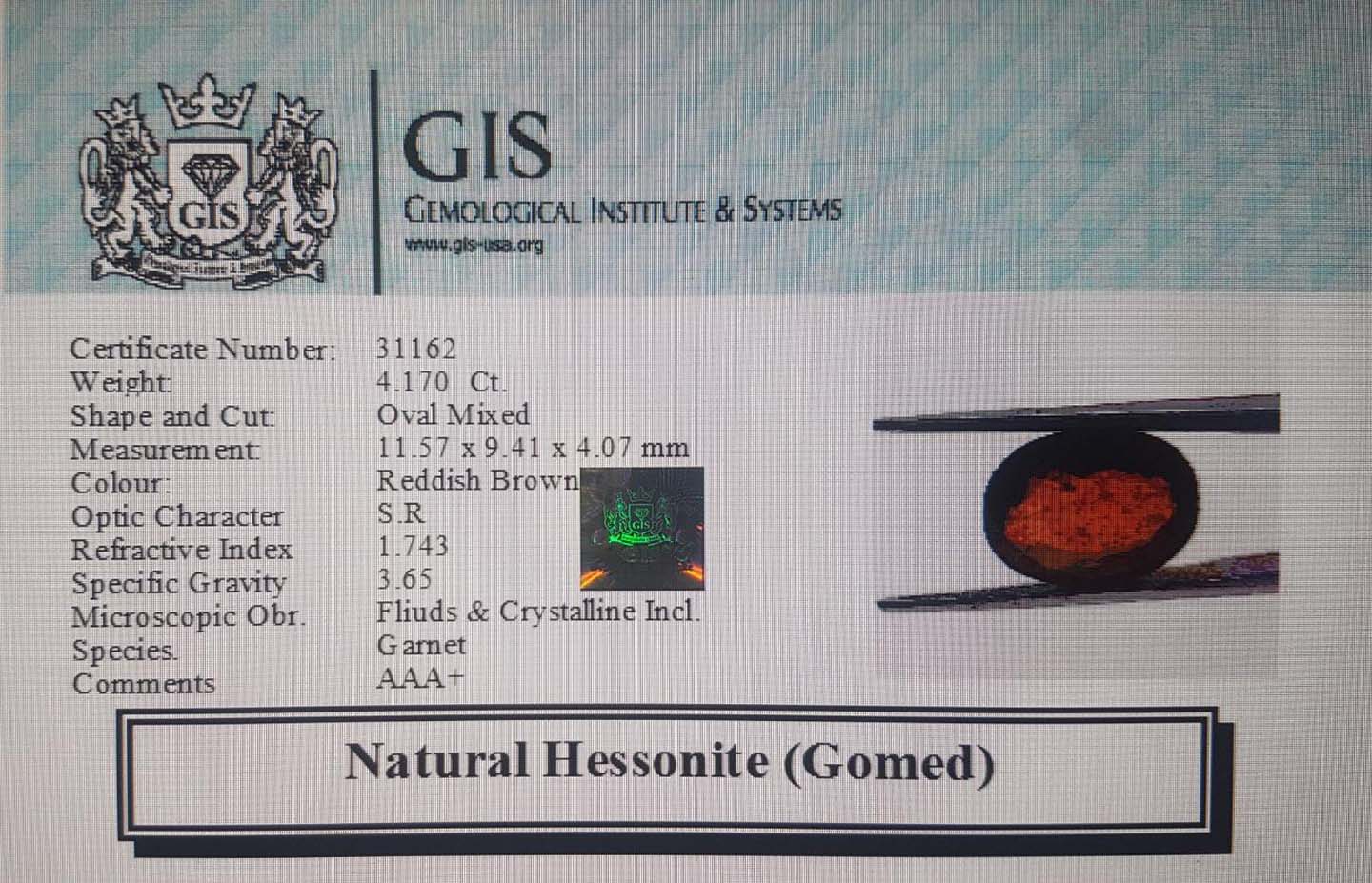 GMD3938 4 Hessonite (Gomed) 4.17 Ct.