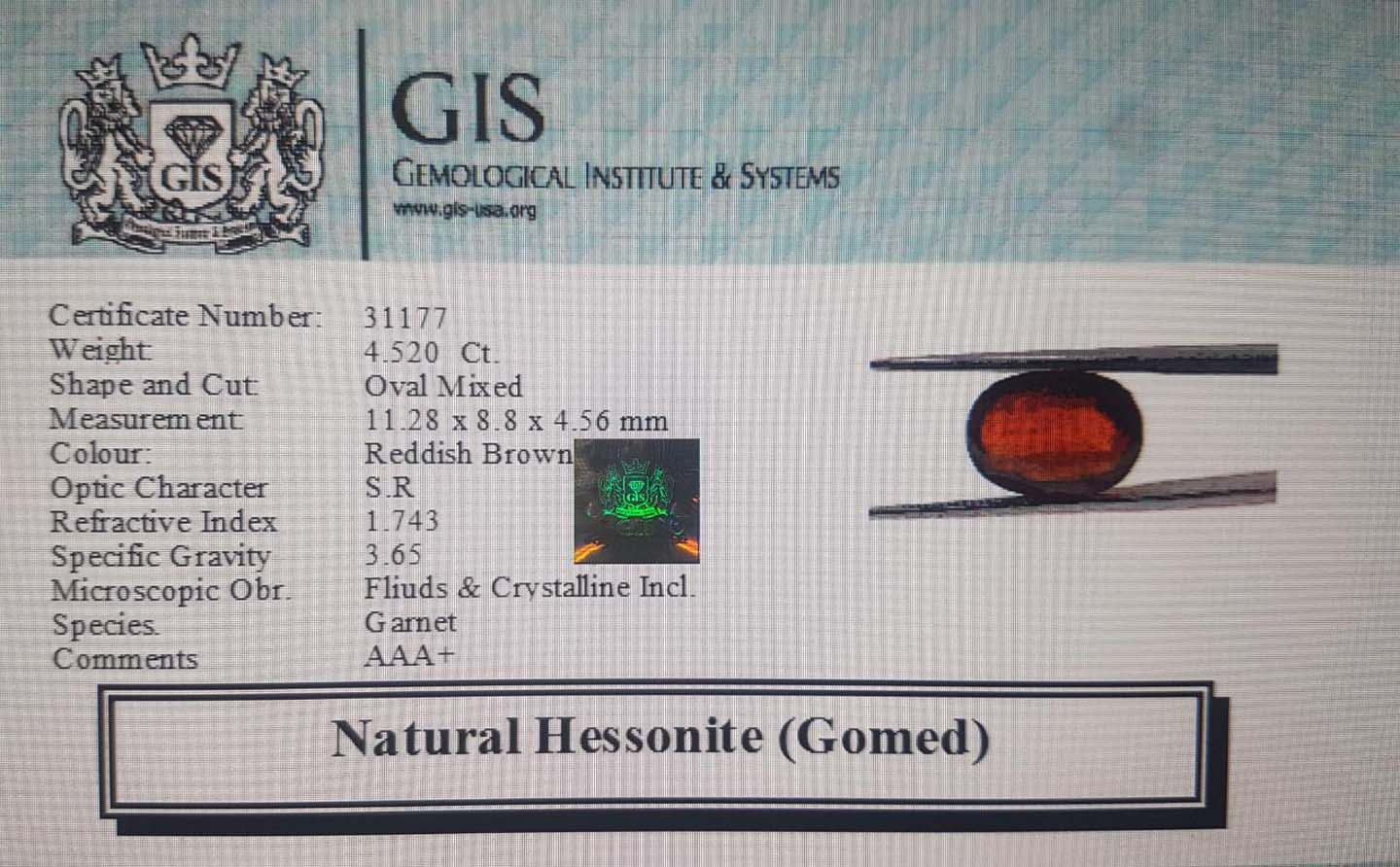Hessonite (Gomed) 4.52 Ct.