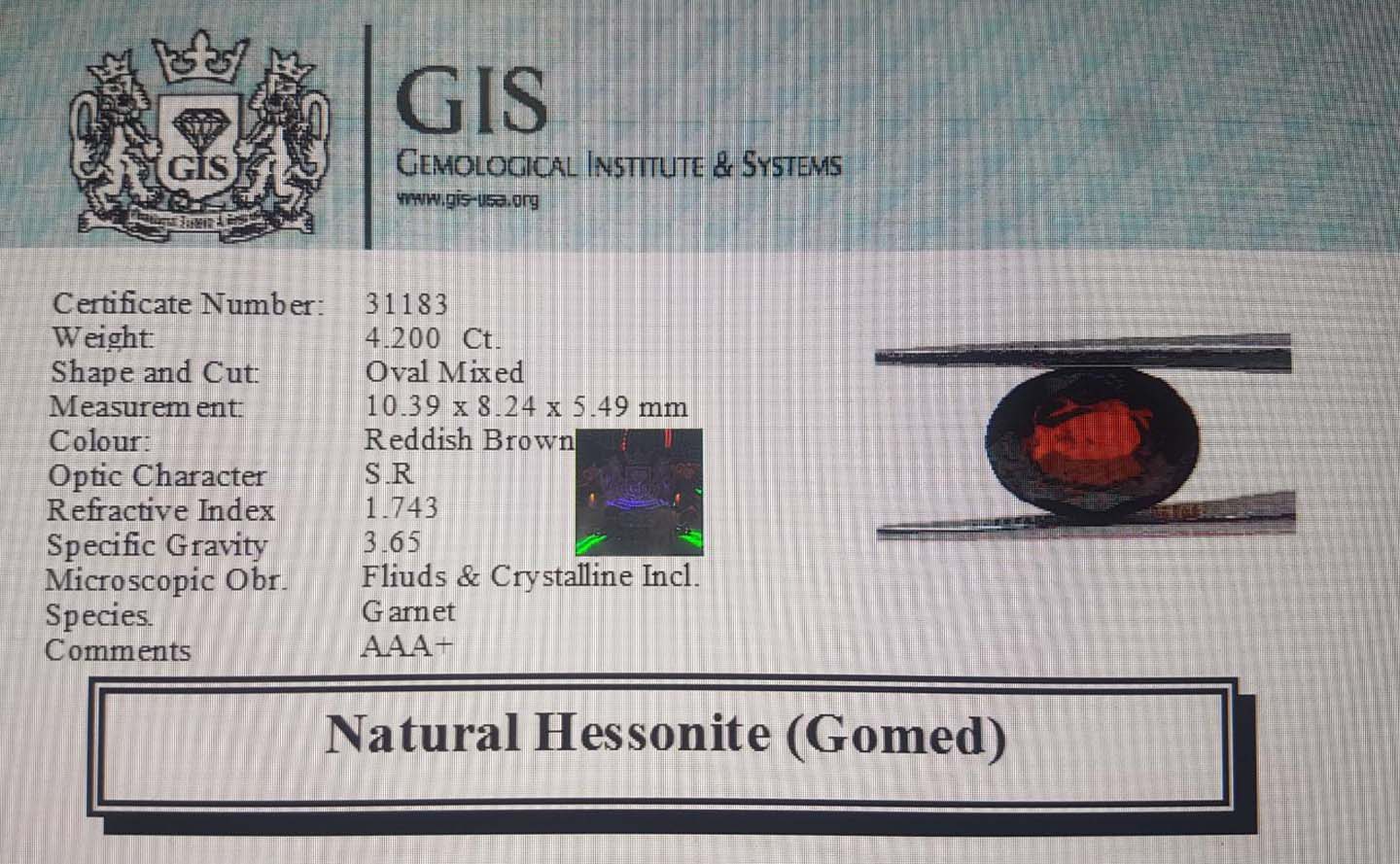 Hessonite (Gomed) 4.2 Ct.