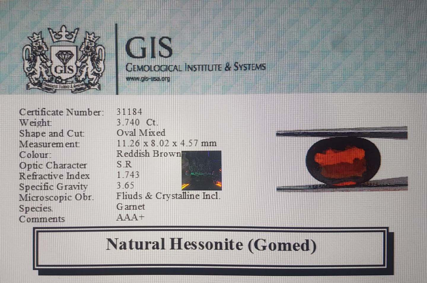 Hessonite (Gomed) 3.74 Ct.