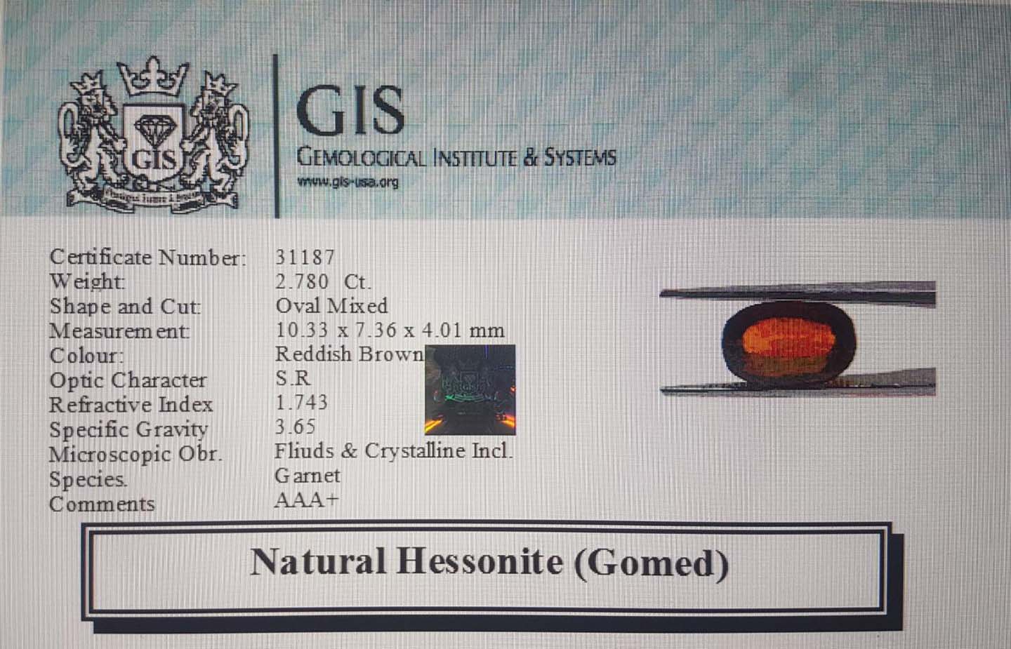 Hessonite (Gomed) 2.78 Ct.
