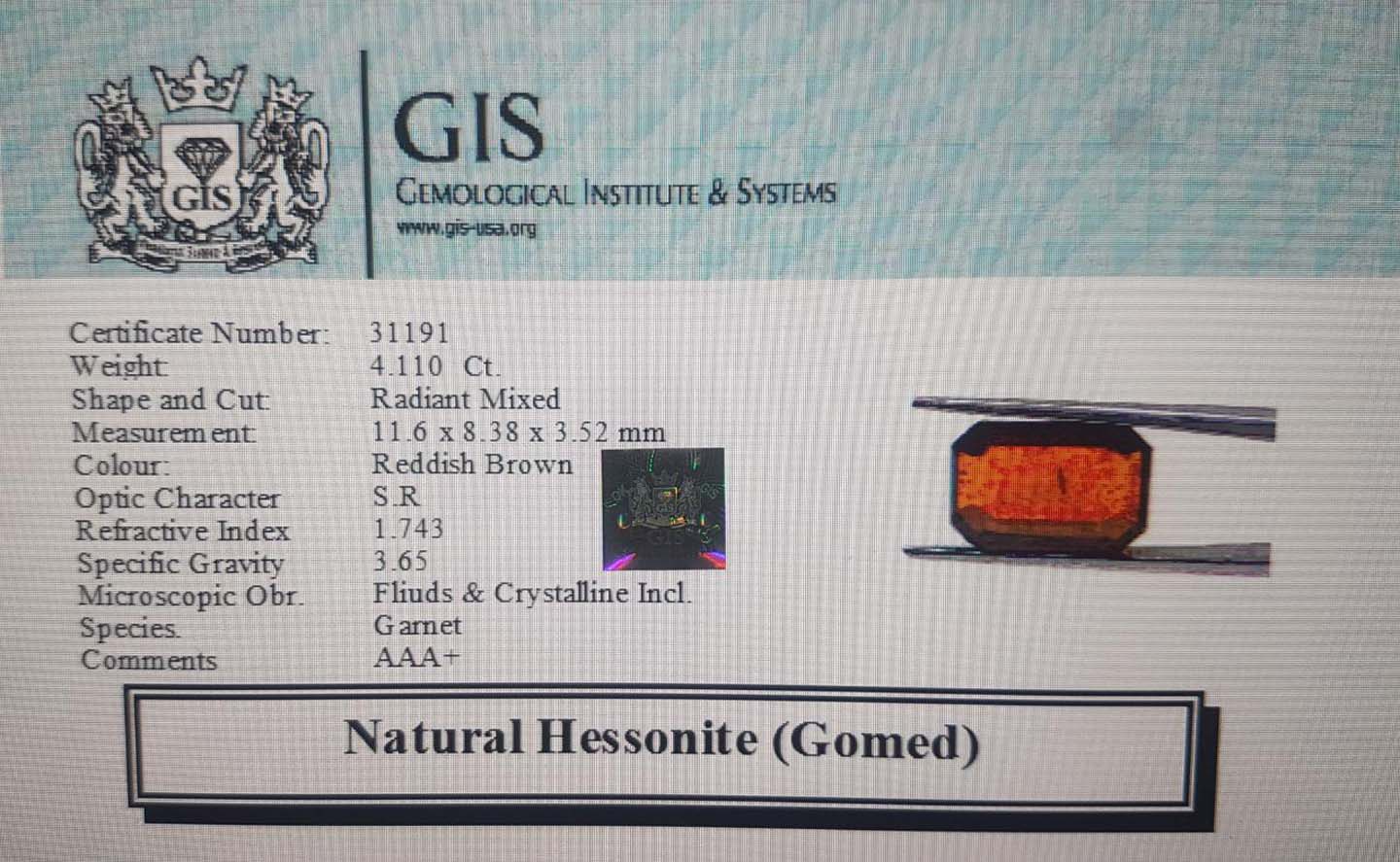 GMD3967 4 Hessonite (Gomed) 4.11 Ct.