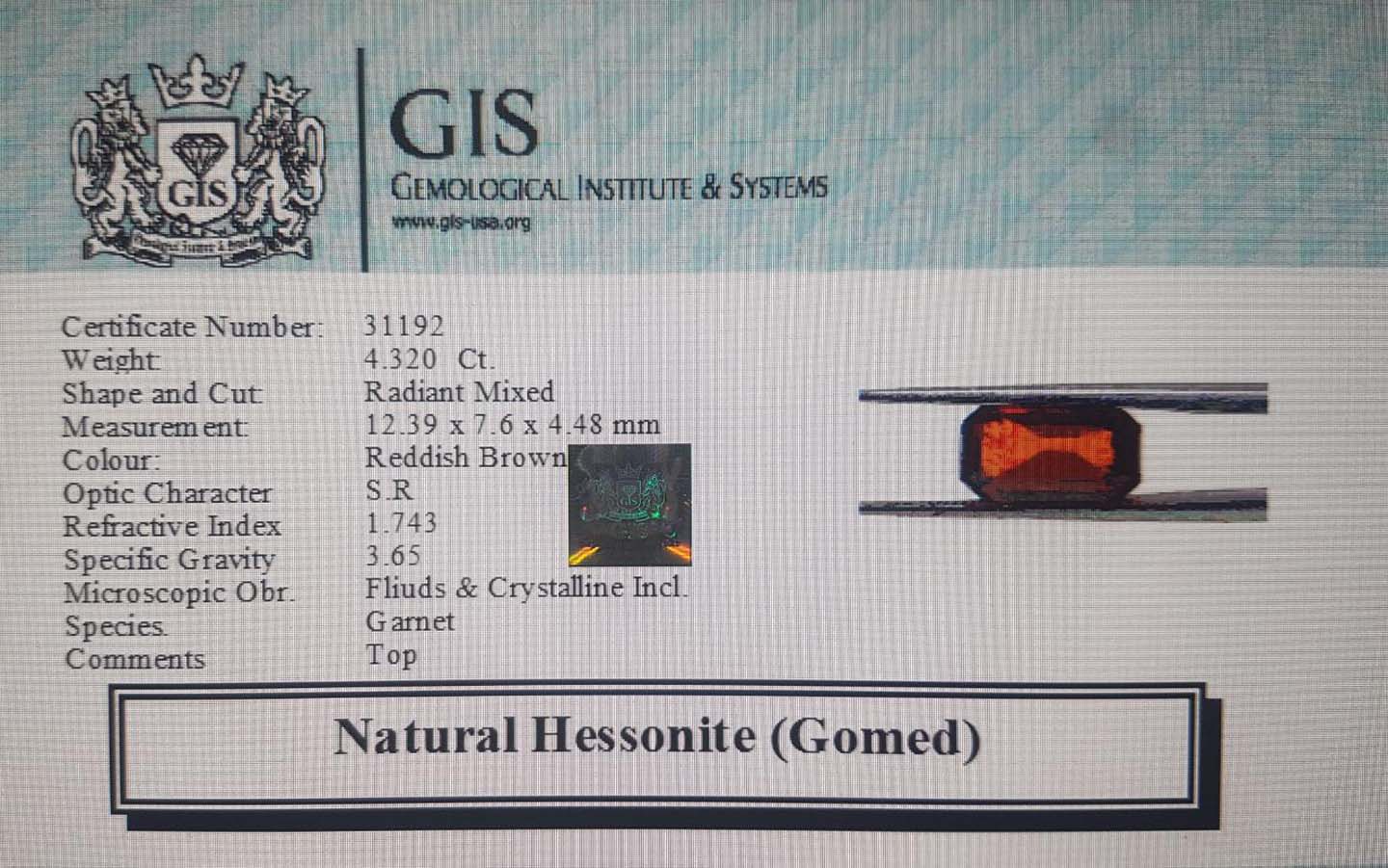Hessonite (Gomed) 4.32 Ct.