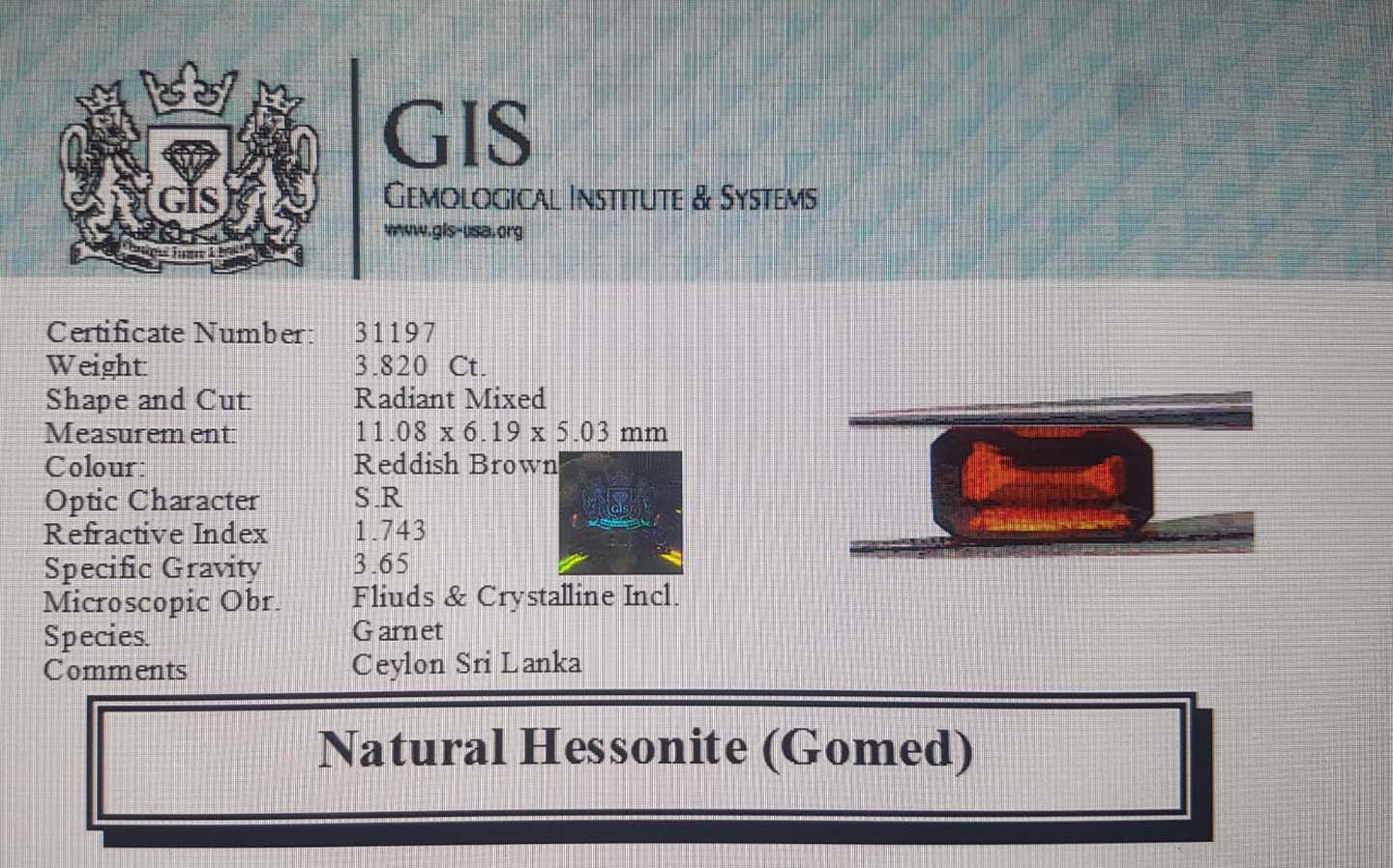 Hessonite (Gomed) 3.82 Ct.