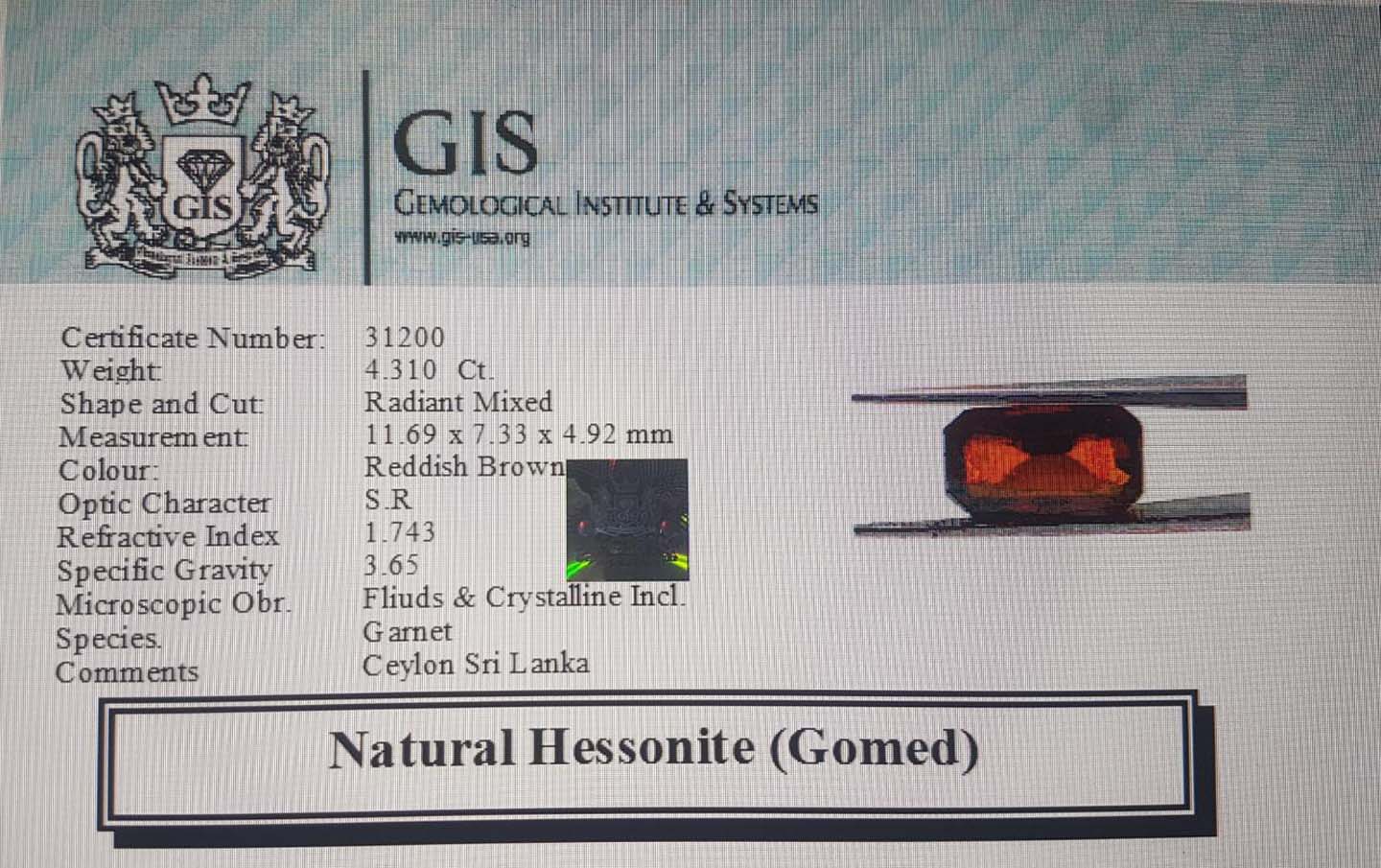 Hessonite (Gomed) 4.31 Ct.