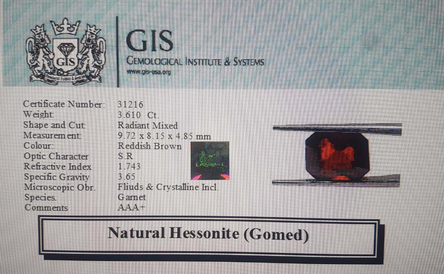GMD3992 4 Hessonite (Gomed) 3.61 Ct.