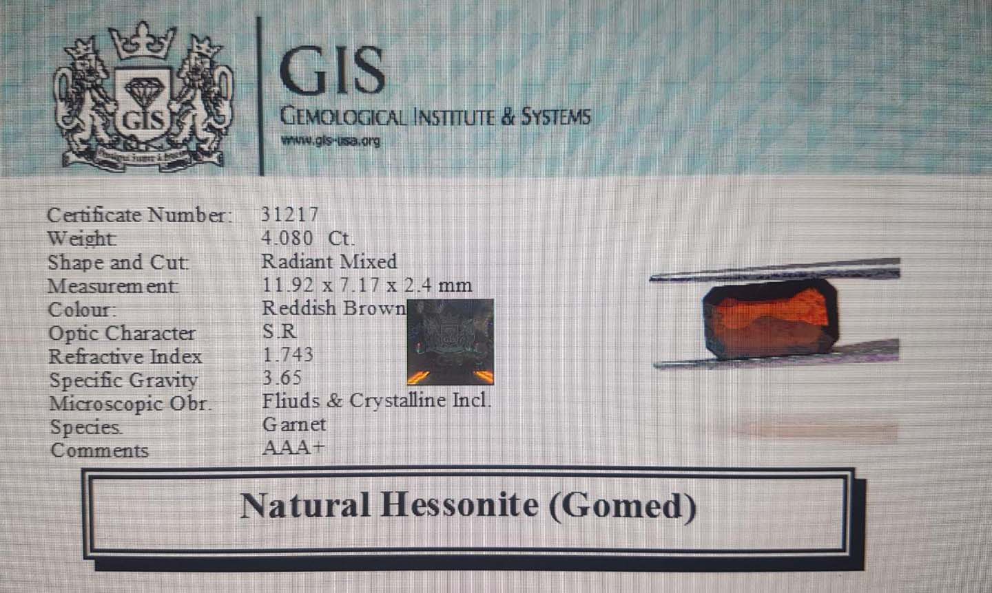 GMD3993 4 Hessonite (Gomed) 4.08 Ct.