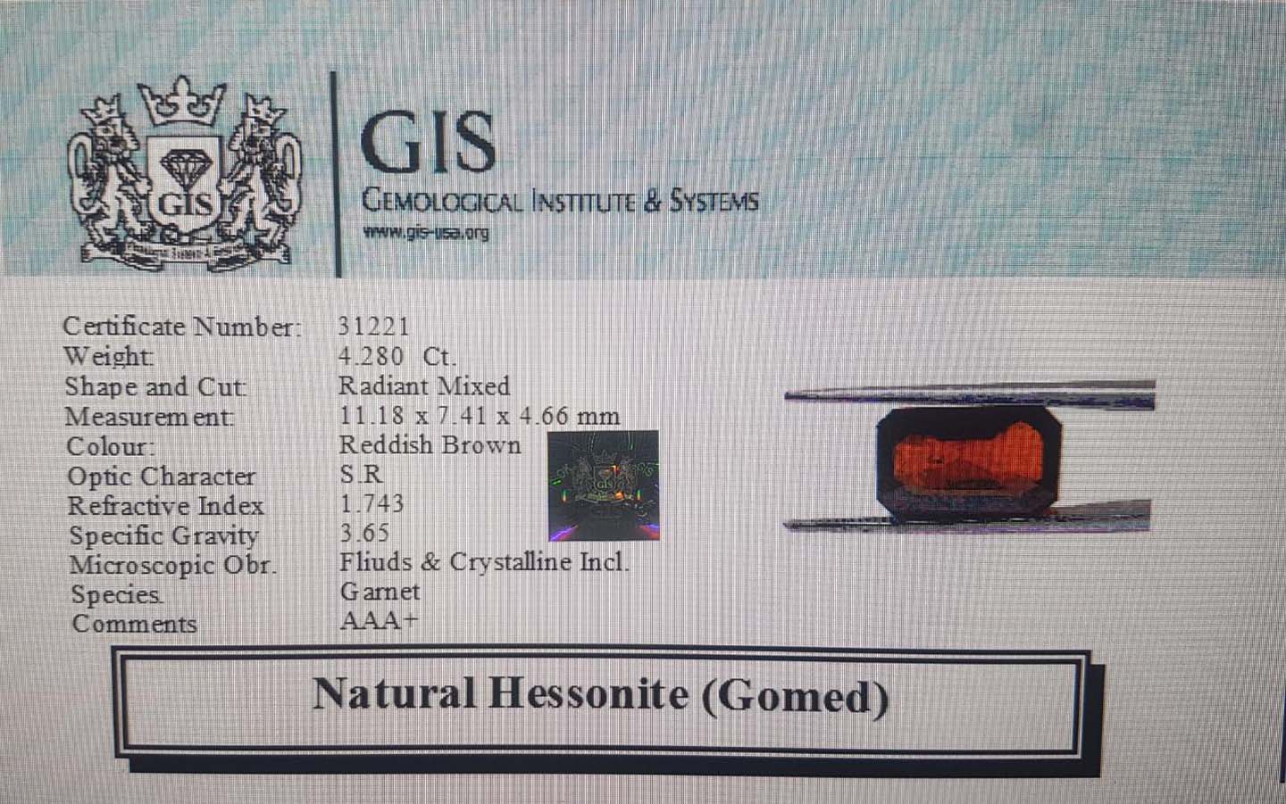 GMD3997 4 Hessonite (Gomed) 4.28 Ct.