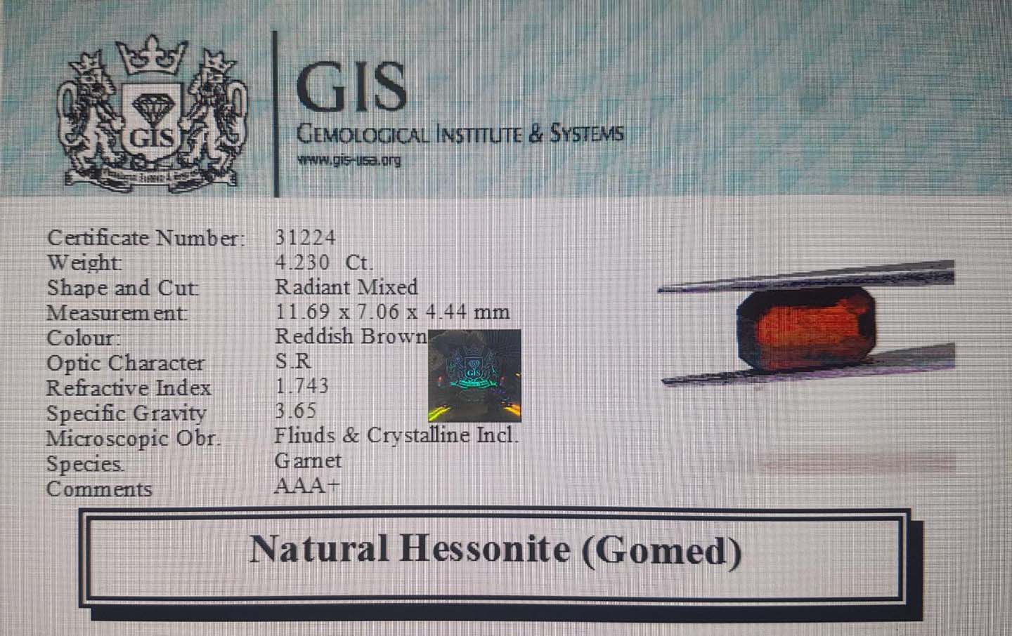 Hessonite (Gomed) 4.23 Ct.